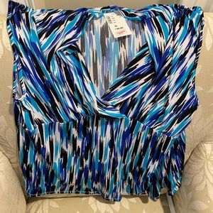 Blue and white patterned blouse